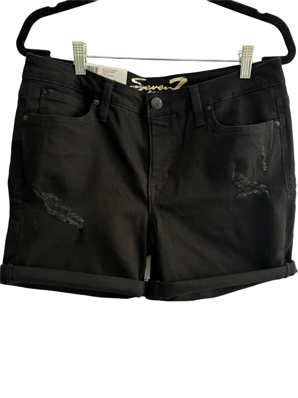 Seven7 Women's Black Rolled-Hem Distressed Shorts Size 10 NWT